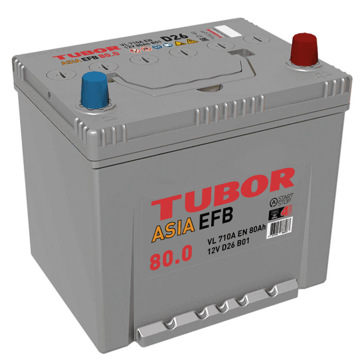 Аккумулятор TUBOR ASIA EFB 6ст-80.0 VL B01 258x175x223, ток710А